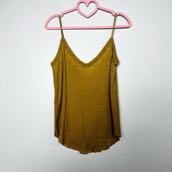 Chaser NWT Double V-Neck Ribbed Casual Cami Tank Top Marigold/Gold Size Medium - Picture 1 of 3
